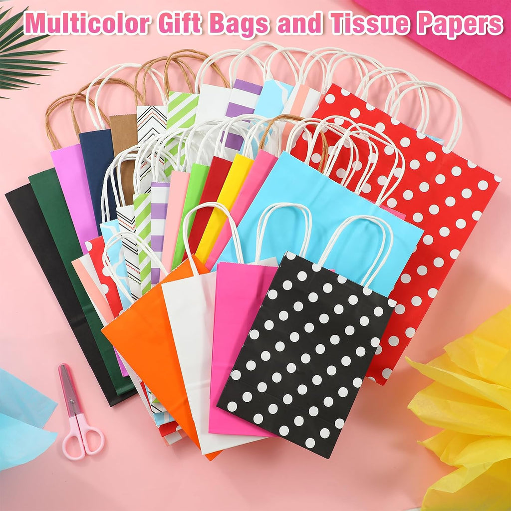 28 Pcs Christmas Assorted Sizes Gift Bags with 56 Tissues, Stripes