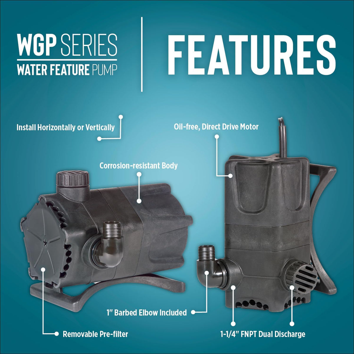 WGP-65-PW 115V, 1900 GPH Dual Discharge Waterfall/Pond Pump