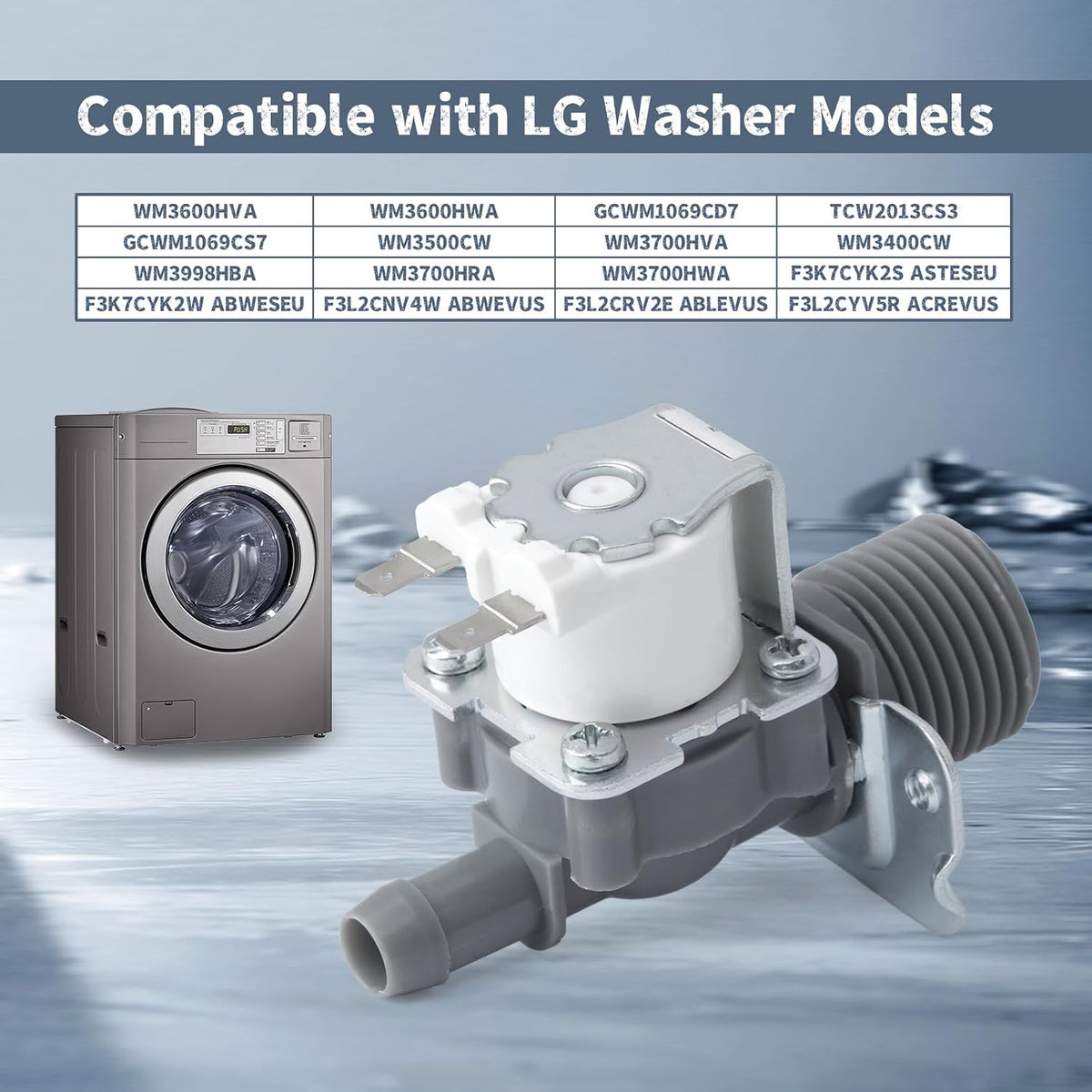 5220FR2006W Washer Water Inlet Valve Compatible with LG Washer Dryer F3K7CYK2S ASTESEU F3K7CYK2W ABWESEU F3L2CNV4W ABWEVUS, Washing Machine Replacement Parts