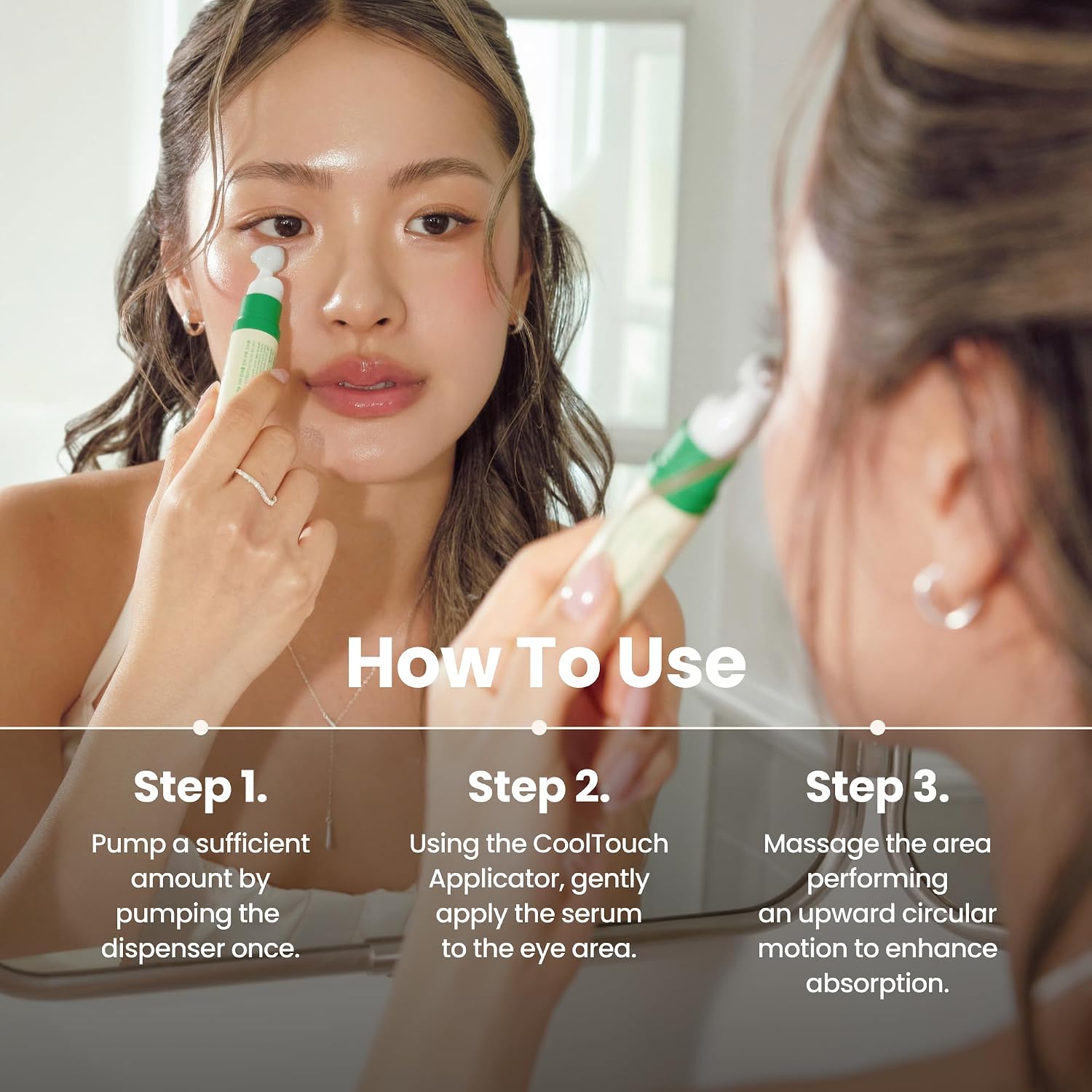 Vegan Collagen Eye Serum with 2% Niacinamide, Peptides, 0.33 fl. oz. | Vegan Korean Eye Cream with Cooling Roller for