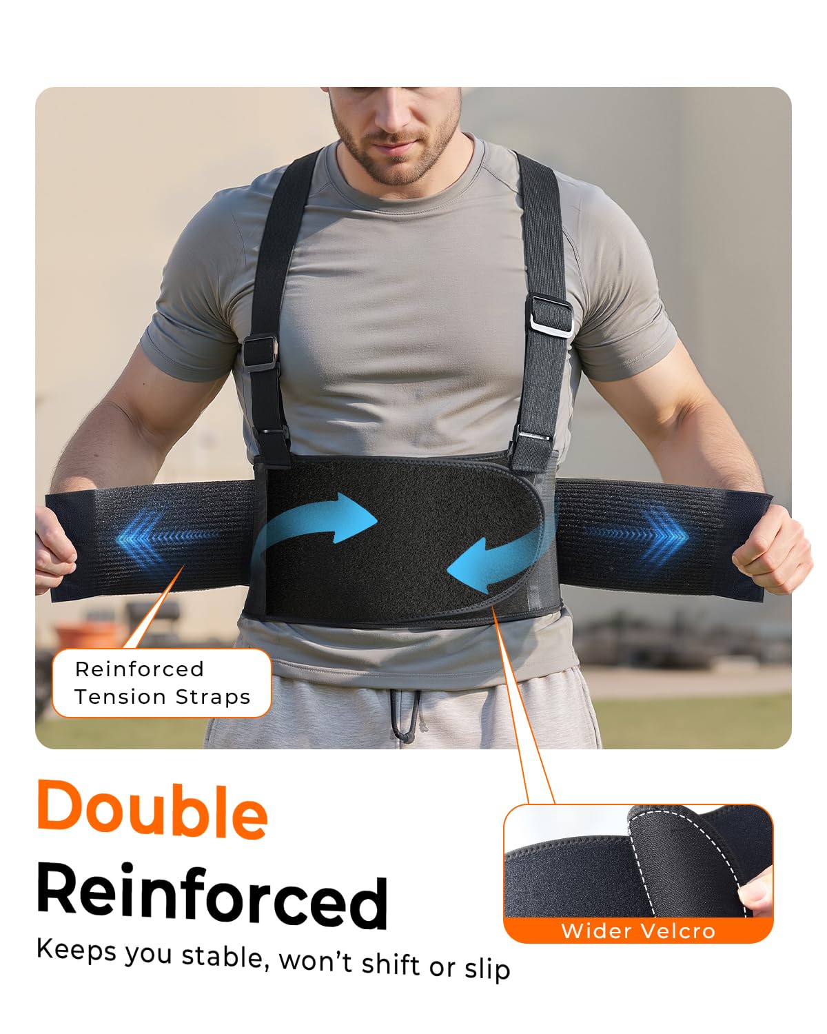 Medical-Grade Work Back Brace with Adjustable Shoulder Straps [Stronger Support & Breathable Mesh] Lower Back Support