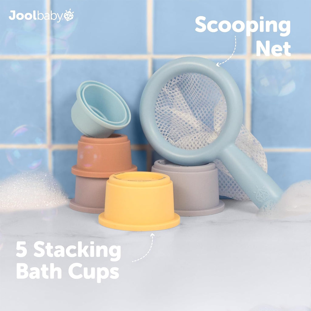 Jool Baby 15-Piece Bathtub Toys Gift Set – Bath Squirts, Rubber Ducks, Whale Fidget Spinner Toy – Bath Toy Storage