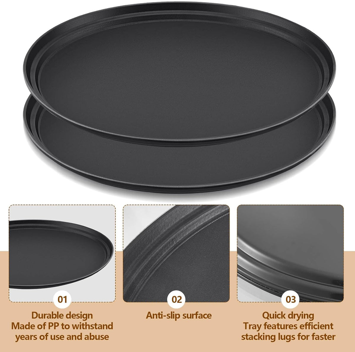 2 Pcs Restaurant Serving Trays Oval, 25 x 20 Inch, Black
