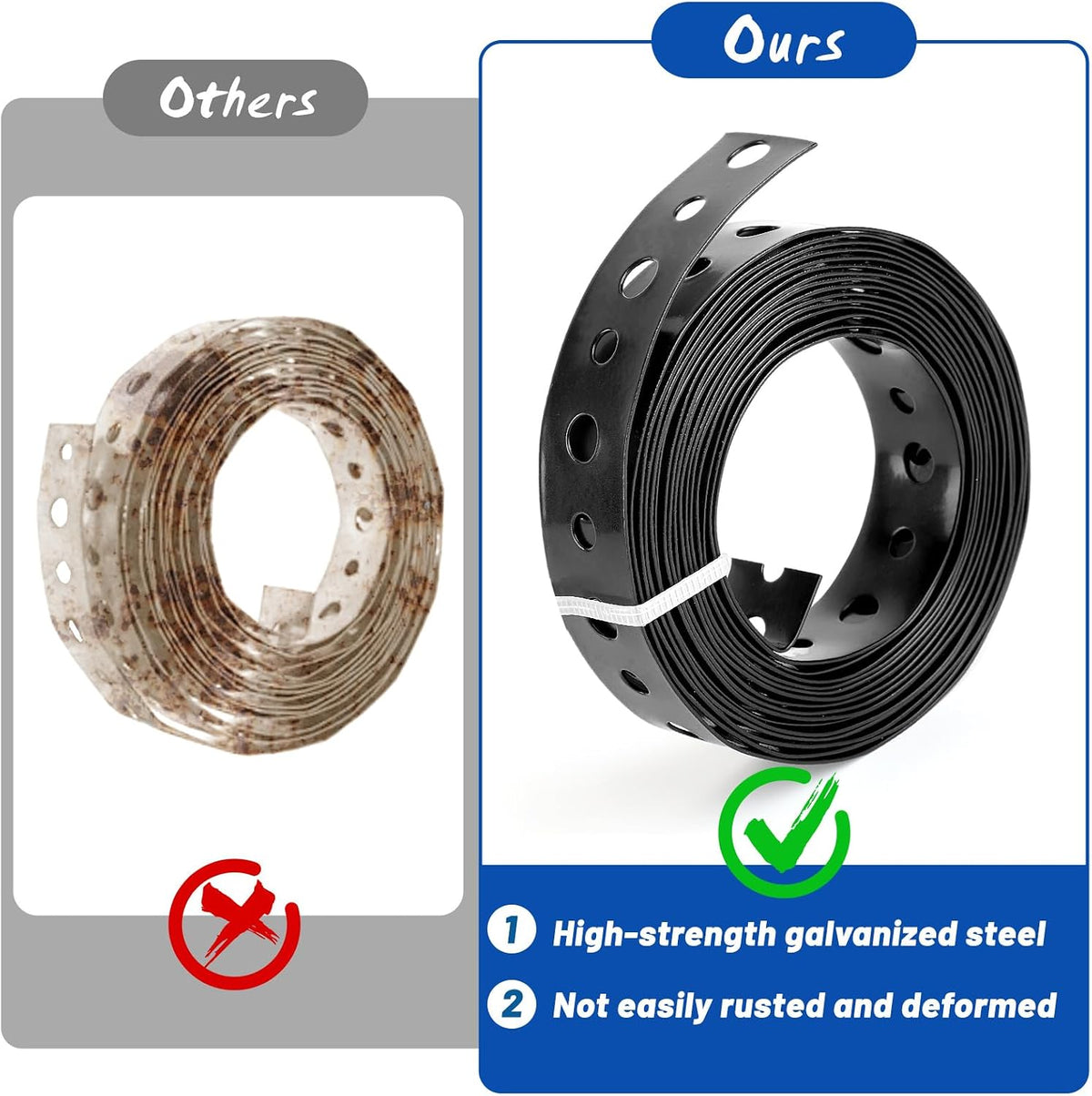 5 Rolls Black Metal Strapping with Holes, 3/4 Inch X 10 Feet 24 Gauge Galvanized Pipe Hanger Strap, Flexible Trimming