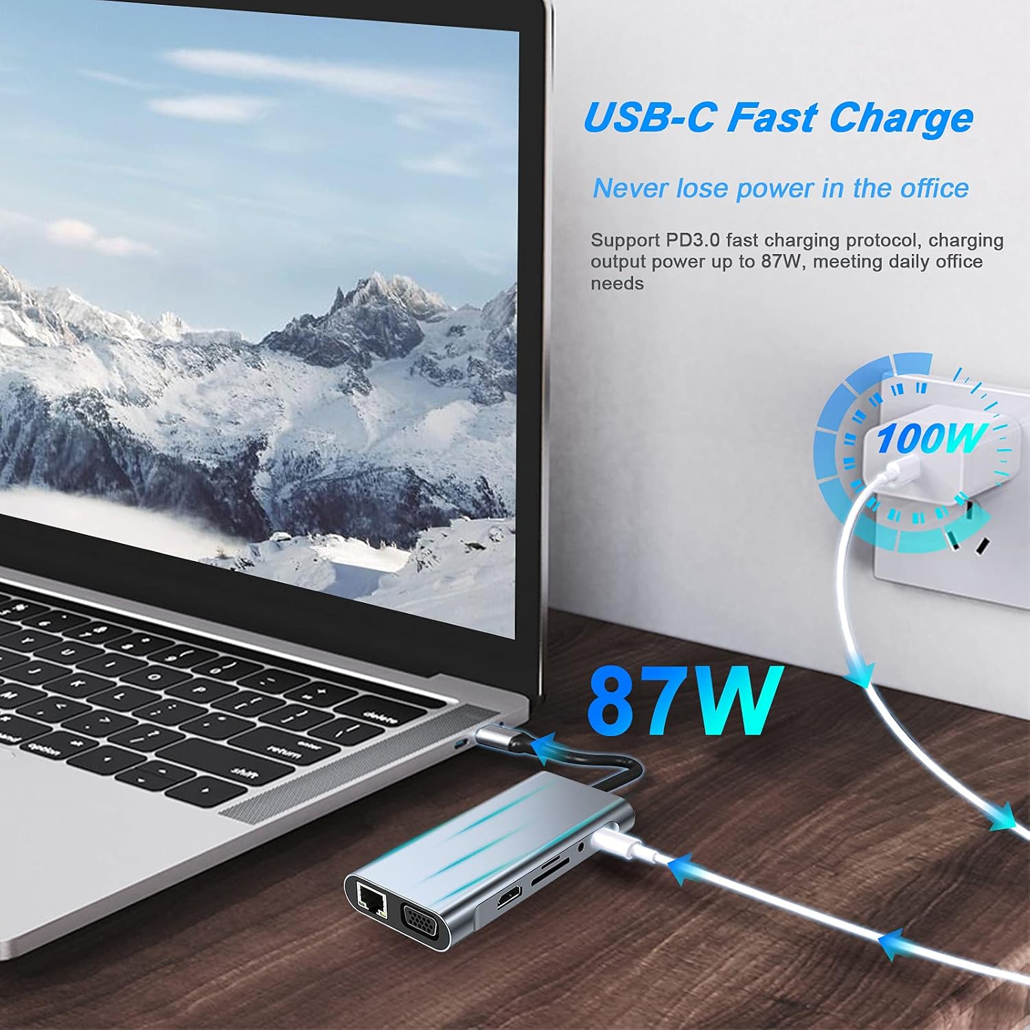 USB C HUB 11 in 1 Docking Station Compatible with MacBook Pro/Air | USB C Adapter with 4K HDMI/VGA/USB C