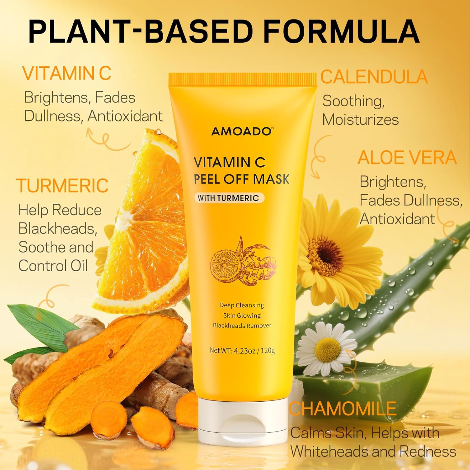 Blackhead Remover Mask, Peel Off Face Mask with Vitamin C & Turmeric for Men and Women–Deep Cleansing Nose Facial