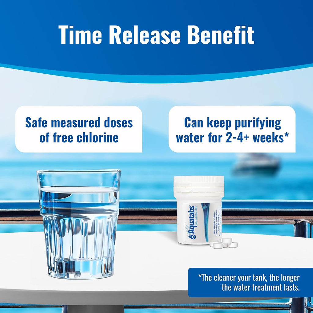 Drinking Water Essentials Kit - 200 Aquatabs Water Purification Tablets + 50 Chlorine Test Strips - for Boat and RV