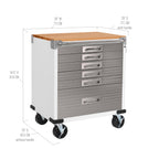 UltraHD Heavy Duty Rolling Cabinet Workbench Table w/Solid Wood Top, Workstation for Garage, Office, Workshop, White