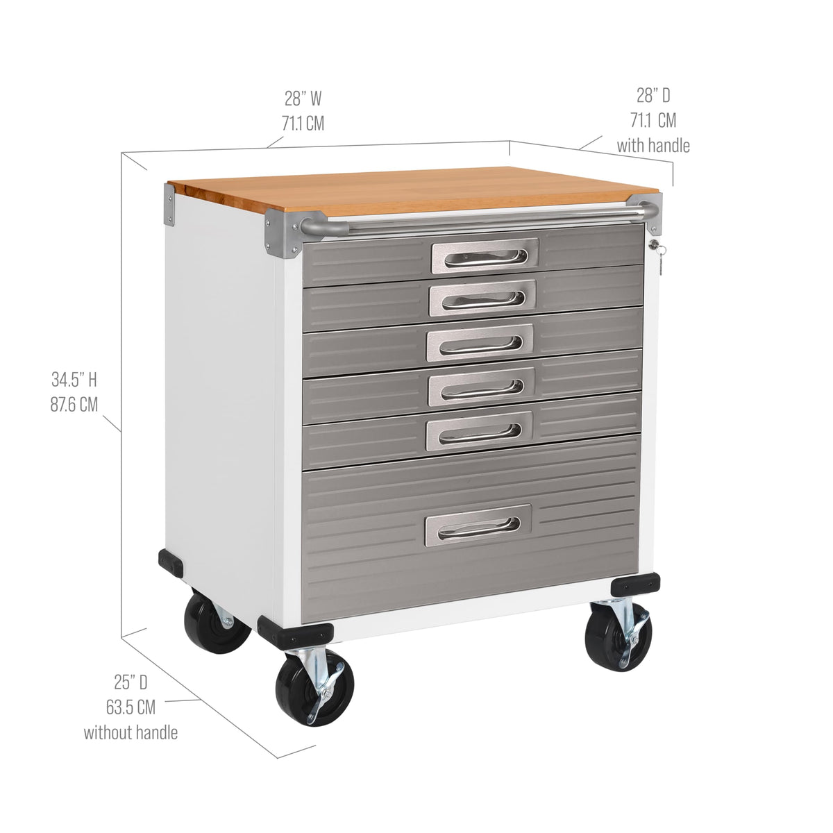 UltraHD Heavy Duty Rolling Cabinet Workbench Table w/Solid Wood Top, Workstation for Garage, Office, Workshop, White