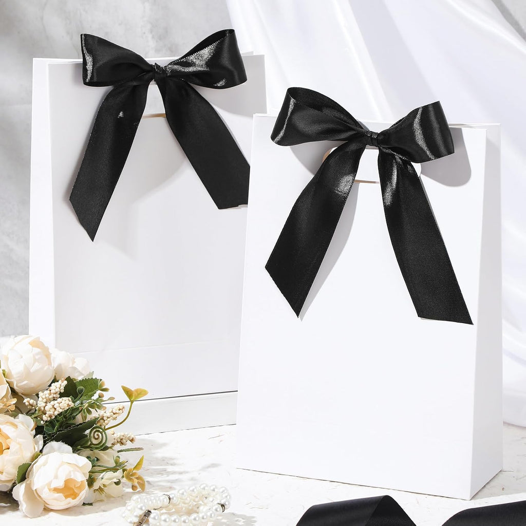 12 Pcs Bridesmaid Gift Bags with Handle Ribbon, White, Black