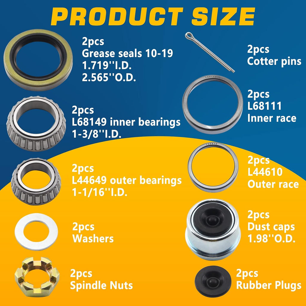 2Sets L68149 L44649 Trailer Hub Bearings Kit for 3500 lb #84 Axle