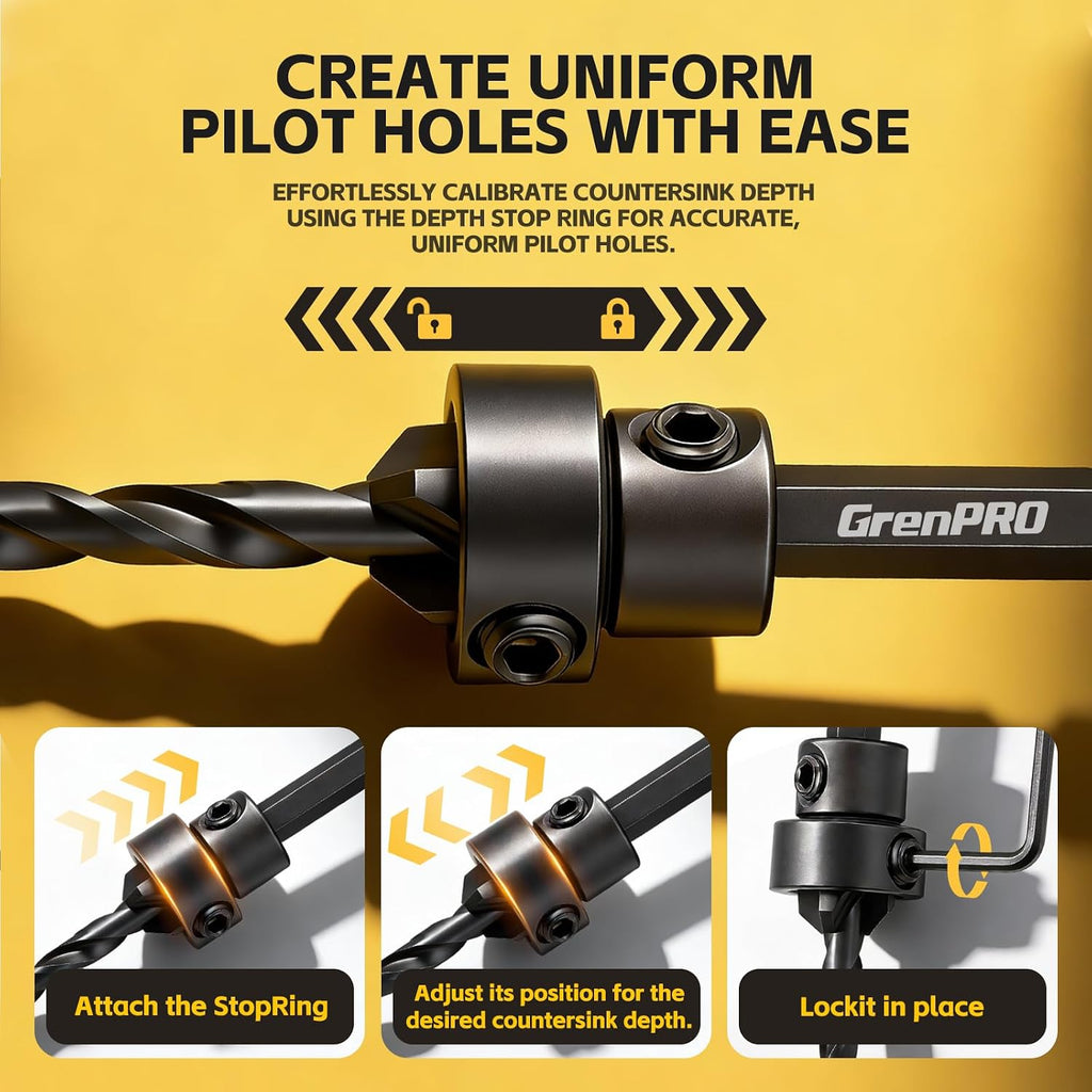 GRENPRO Countersink Drill Bit Set, 15PCS Tapered Bits with 2 Plug Cutters
