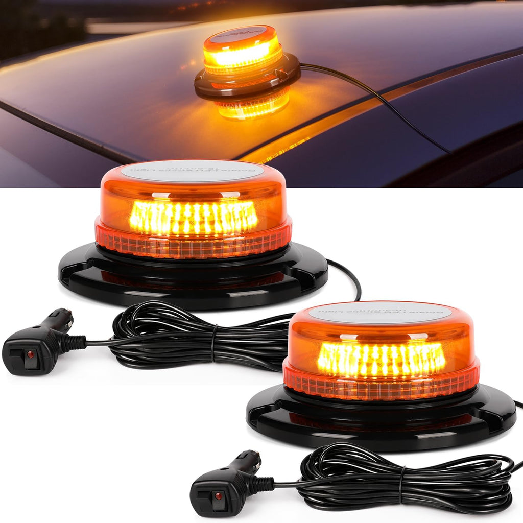 2 Pcs Beacon Lights LED Strobe Light Warning Safety Flashing Lights | 12V-24V Amber 36 LED with Magnetic and 16 ft