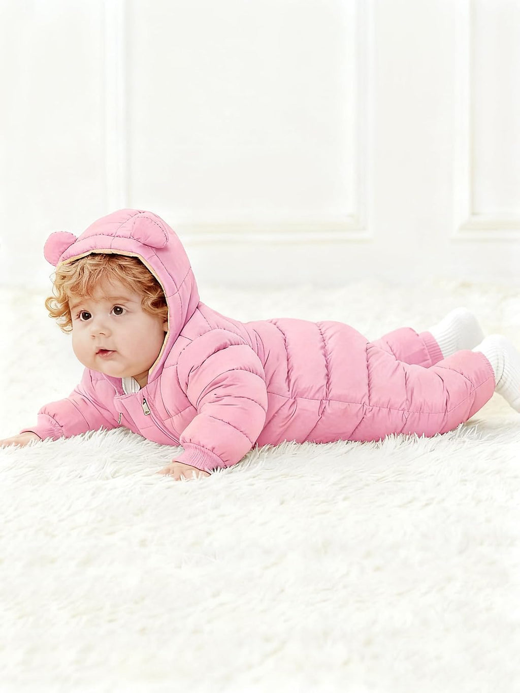 Baby Snowsuit Toddler Girl Clothes Cute Hooded Double Zipper Boys Winter Coat Unisex Romper for Infant