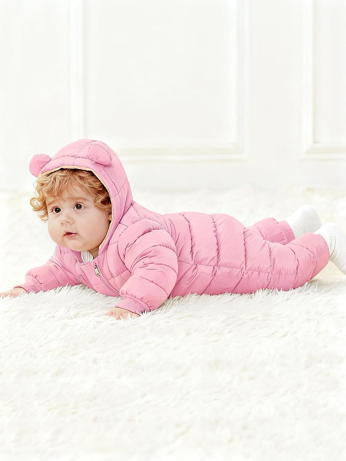 Baby Snowsuit Toddler Girl Clothes Cute Hooded Double Zipper Boys Winter Coat Unisex Romper for Infant