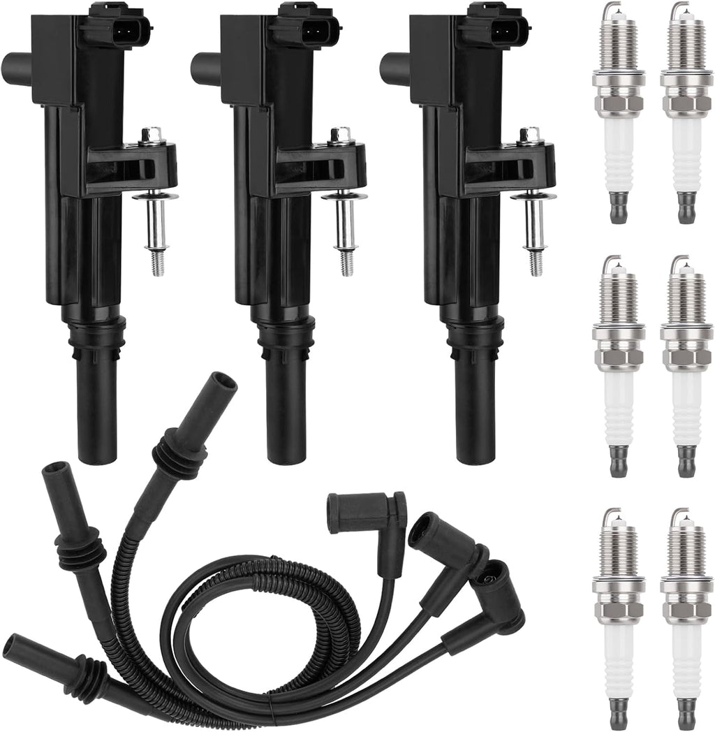 UF640 3 Ignition Coils with 3 Spark plug Wires and 6 Iridium Spark Plugs | Compatible with Jeep Liberty Commander