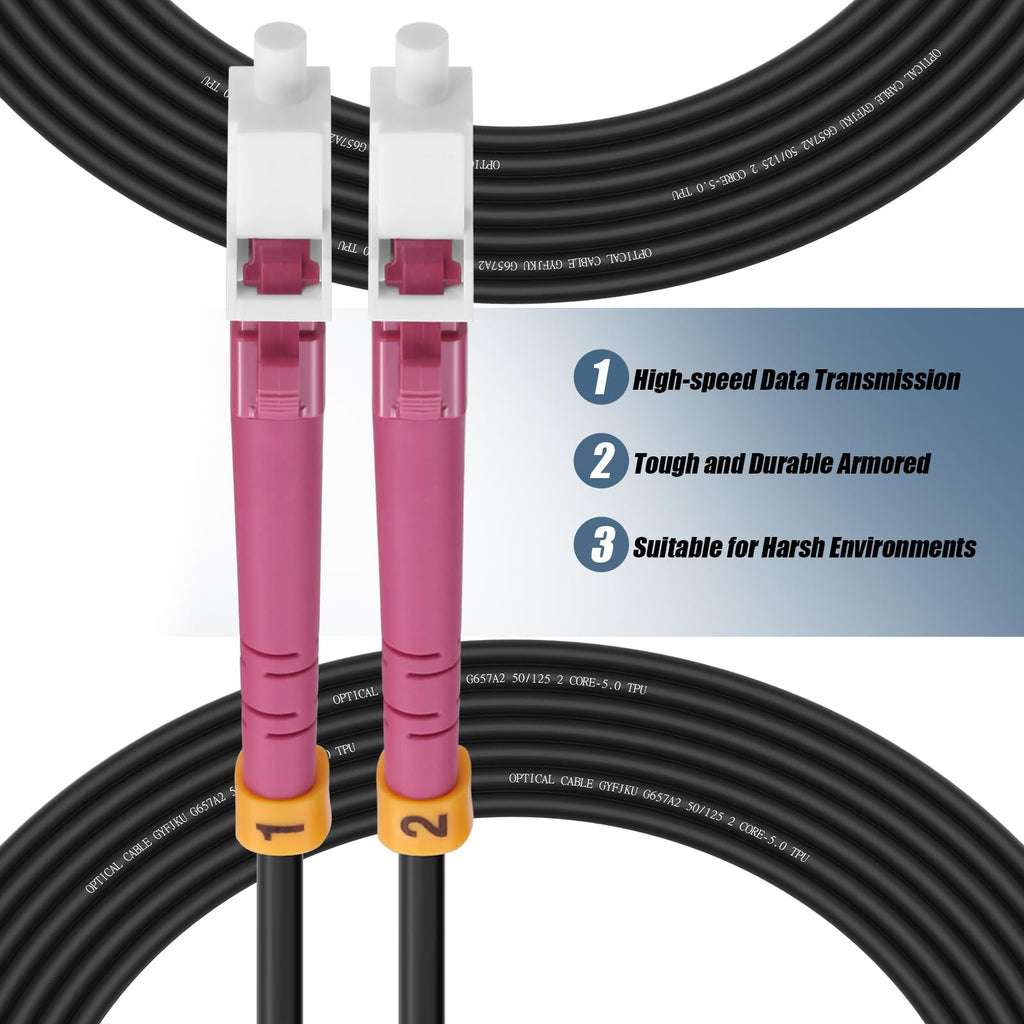 Outdoor LC to LC OM4 Fiber Patch Cable Multimode TPU, 10M(33ft)