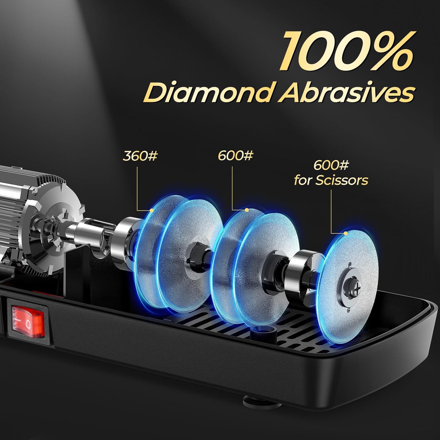 Knife Sharpener, Diamond Abrasives Electric Knife Sharpener for Stainless Steel and Ceramic Knives, with Scissors