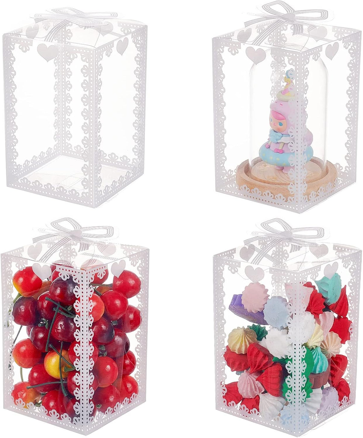 24PCS 3.5x3.5x5.5 Clear Wedding Favour Boxes with Bowknot Pattern Rectangle PVC Transparent Gift Boxes for Candy