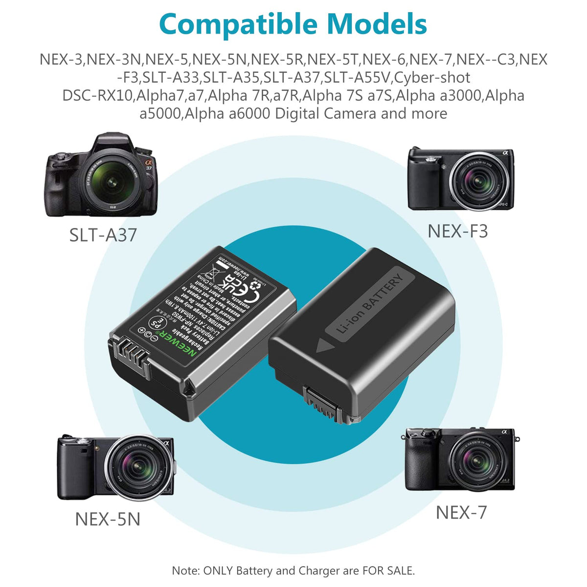 Camera Battery Charger Set for NP-FW50 Compatible with Sony ZV-E10