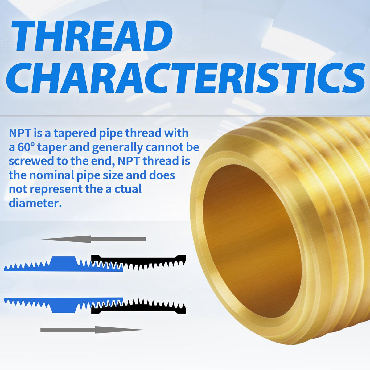 ChillWaves Brass Pipe Fitting，Reducer Hex Nipple 1/2" NPT Male x 3/8" NPT Male Thread Adapter(3-PACK)