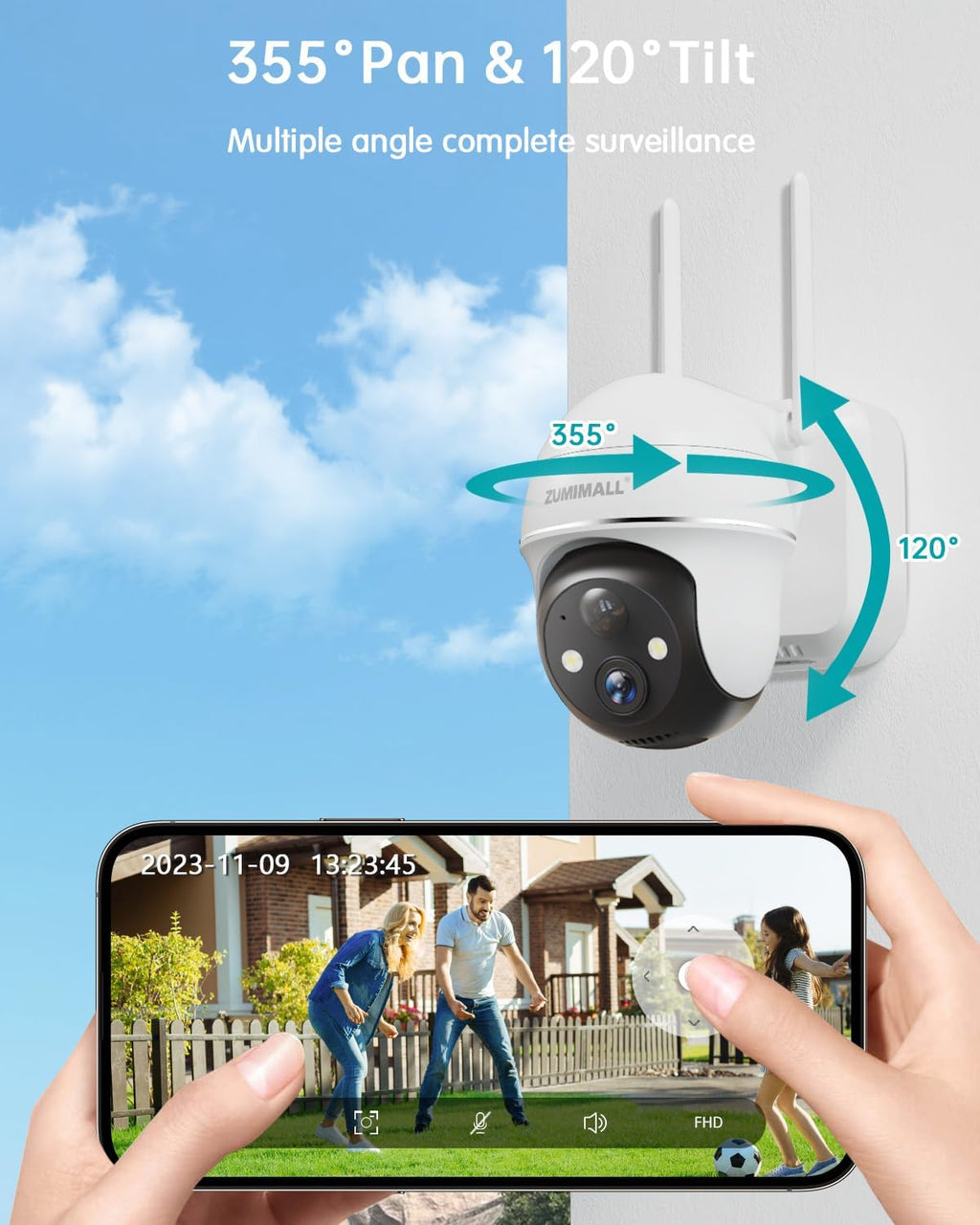 2K Security Cameras Wireless Outdoor, Battery Powered Cameras for Home Security with 360° View, Color Night Vision