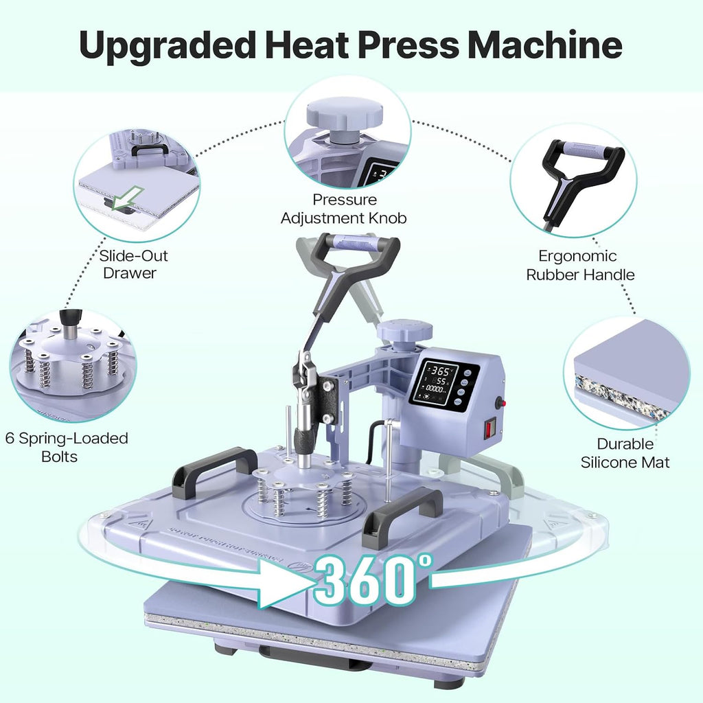 15x15 Inch 8 in 1 Swing Away Heat Press Machine for T Shirts | For DIY Creators & Small Businesses, Create T-Shirts