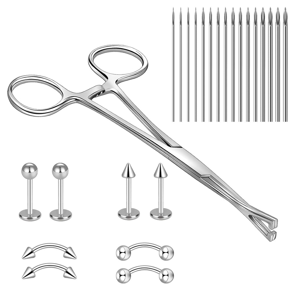 Body Septum Piercing Kit 25 Pcs Peirce Kits Include Septum Forceps Clamp Pliers 16 Pcs Stainless Steel Piercing