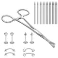 Body Septum Piercing Kit 25 Pcs Peirce Kits Include Septum Forceps Clamp Pliers 16 Pcs Stainless Steel Piercing