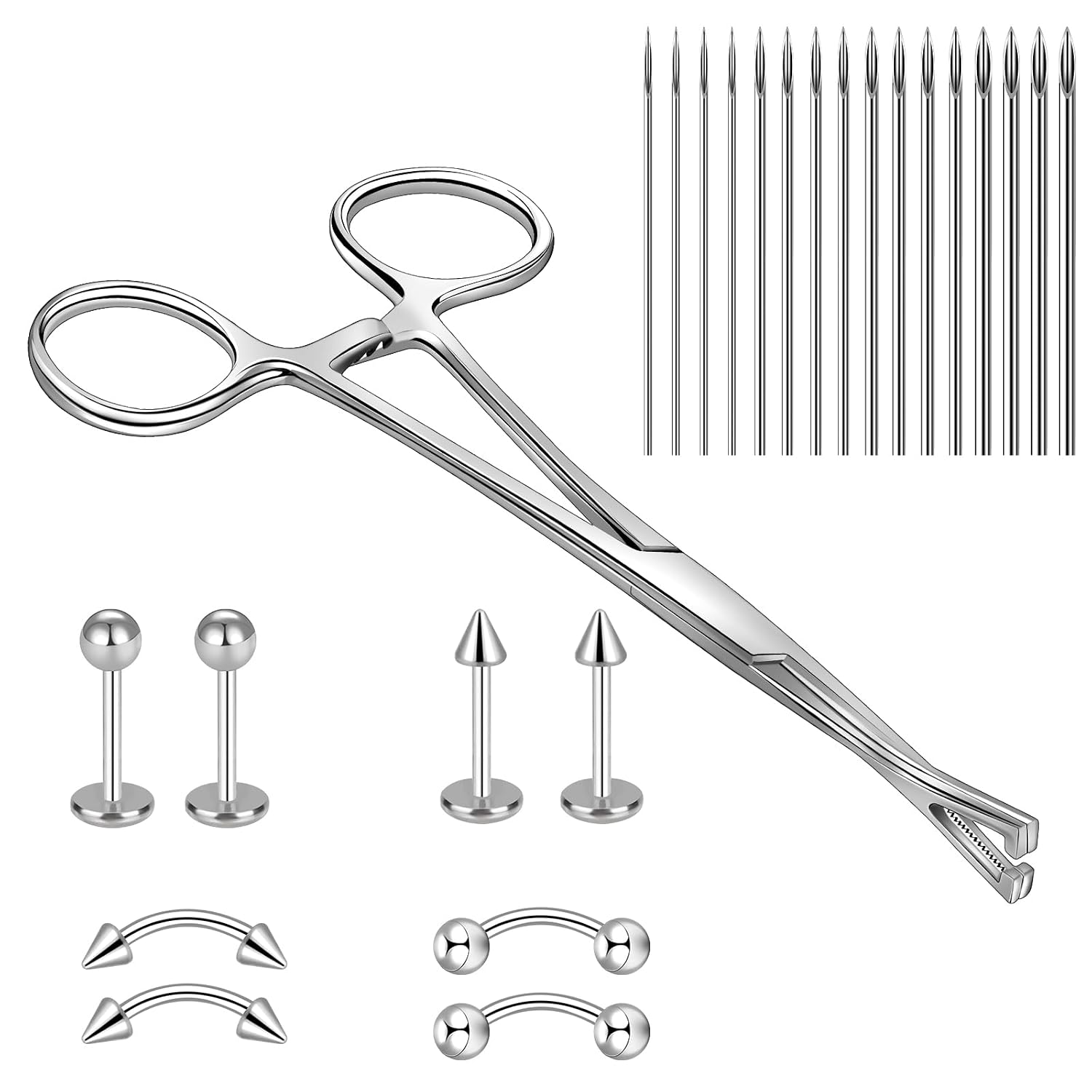 Body Septum Piercing Kit 25 Pcs Peirce Kits Include Septum Forceps Clamp Pliers 16 Pcs Stainless Steel Piercing