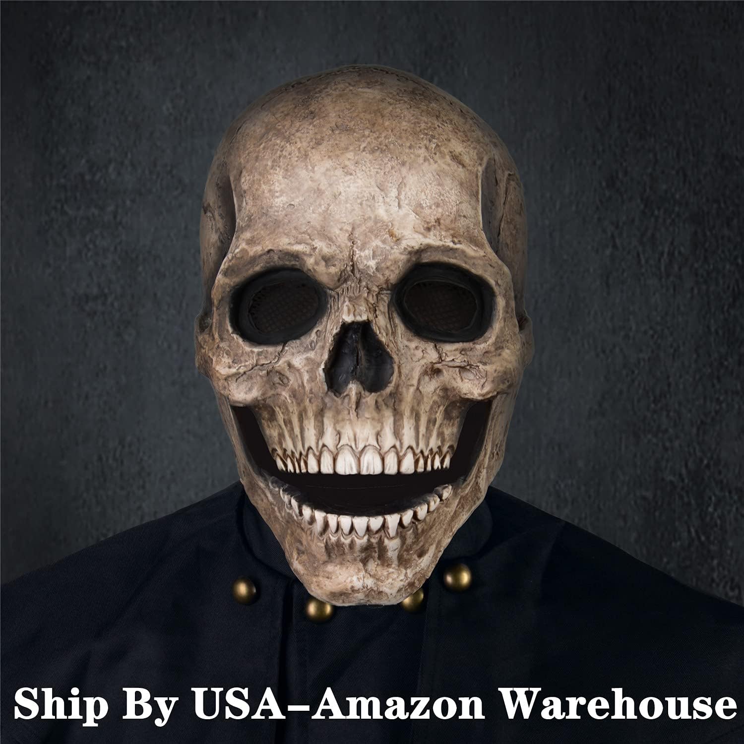 Creepy Halloween Full Head Skull Mask with Movable Jaw, Adult Entire Head Realistic Latex Helmet, Scary Skeleton