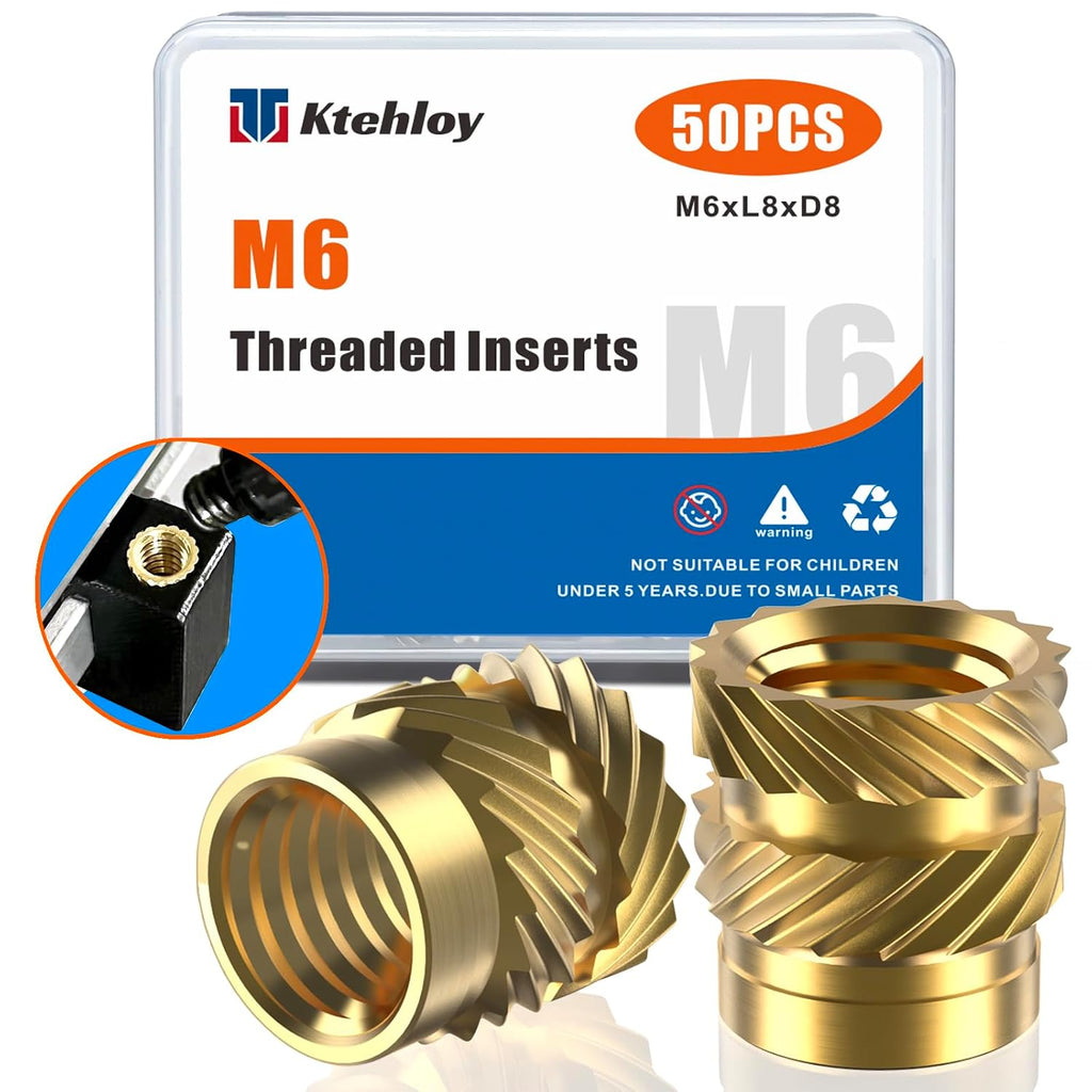 50Pcs M6 Heat Set Inserts, Metric knurled Nuts Brass Heat Set Insert for Plastic Parts,Insert by Heat into 3D Printing Components (M6xL8xD8)