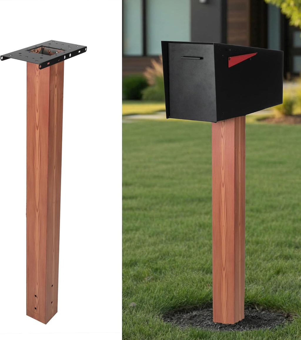 Mailbox Post Kit for Outside - 43x4x4 Wood Print Metal Sleeve - Wood | Two Universal Mounting Bracket, Mailbox Post