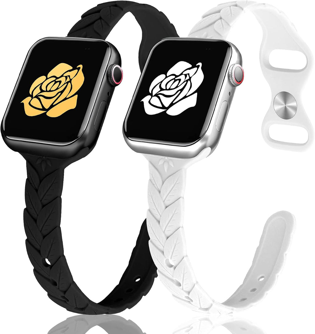 2 Pack Engraved Silicone-Bands Compatible with Apple Watch Band 38mm 40mm 41mm 42mm 44mm 45mm 46mm 49mm, Slim