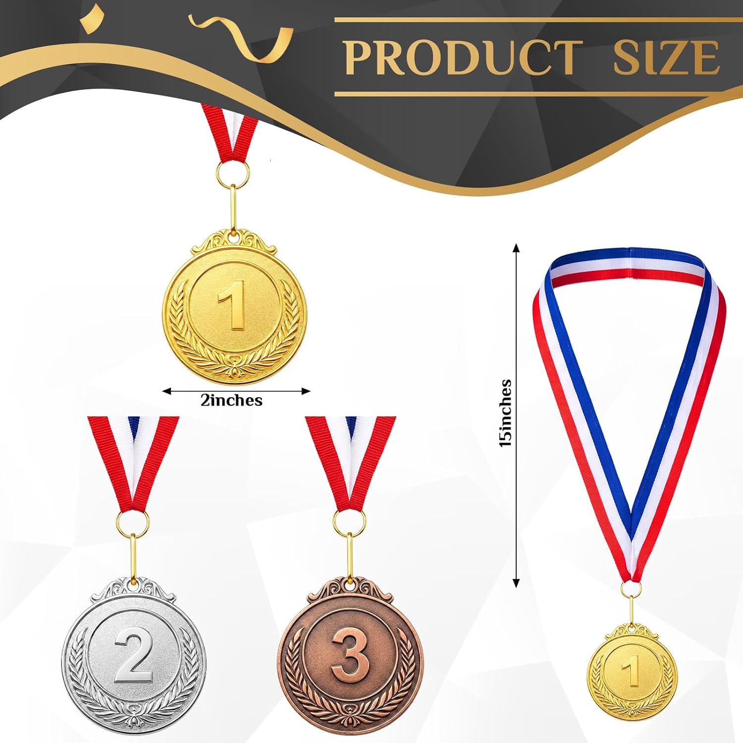 Gold 1st 2nd 3rd Silver Bronze Award Medals | Winner Award Medals Prizes with Neck Ribbon, 1st 2nd 3rd Prizes for
