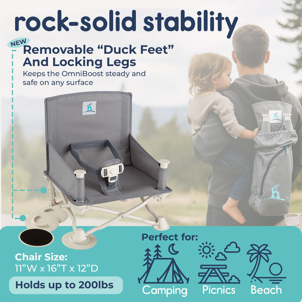 OmniBoost Travel Booster Seat with Tray for Baby, Dining Table, Camping, Beach, Grandma’s | Folding Portable Tip-Free