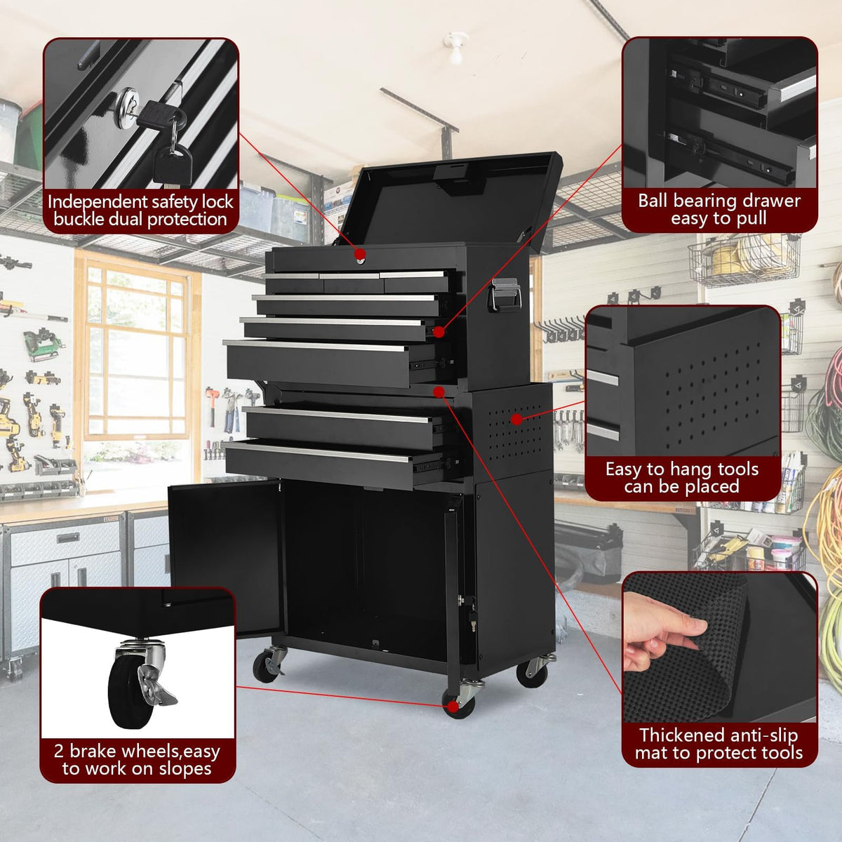 8 Drawers Rolling Tool Chest, Tool Storage Removable Tool Box Combo