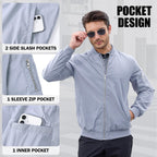 Men’s Lightweight Bomber Jacket Casual Full Zip Spring Fall Windbreaker Coat with Pockets Light Gray M