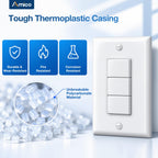 Amico 2 Pack Triple Light Switches, UL Listed 15 Amp 120/277V
