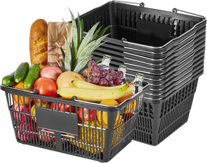 Shopping Baskets, 12 PCS, 21L Stackable PE Plastic Grocery Baskets with Handles, Dense Mesh Structure, Holds up to 20