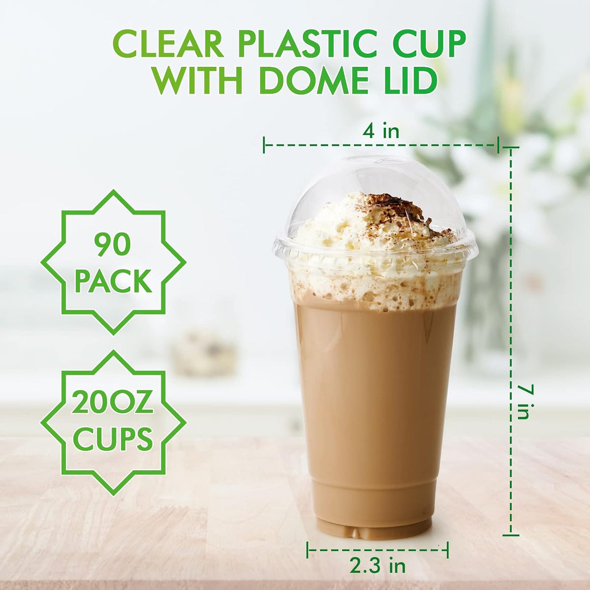 90 Sets 20 oz Clear Plastic Cups With Dome Lids