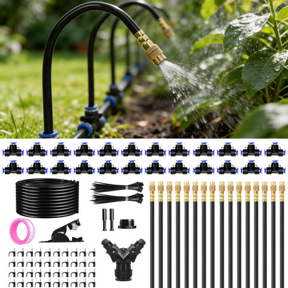 100FT 1/4" Drip Irrigation System, 2026 Upgrade Garden Irrigation Kit with 24pcs 360° Adjustable Copper Nozzles, DIY