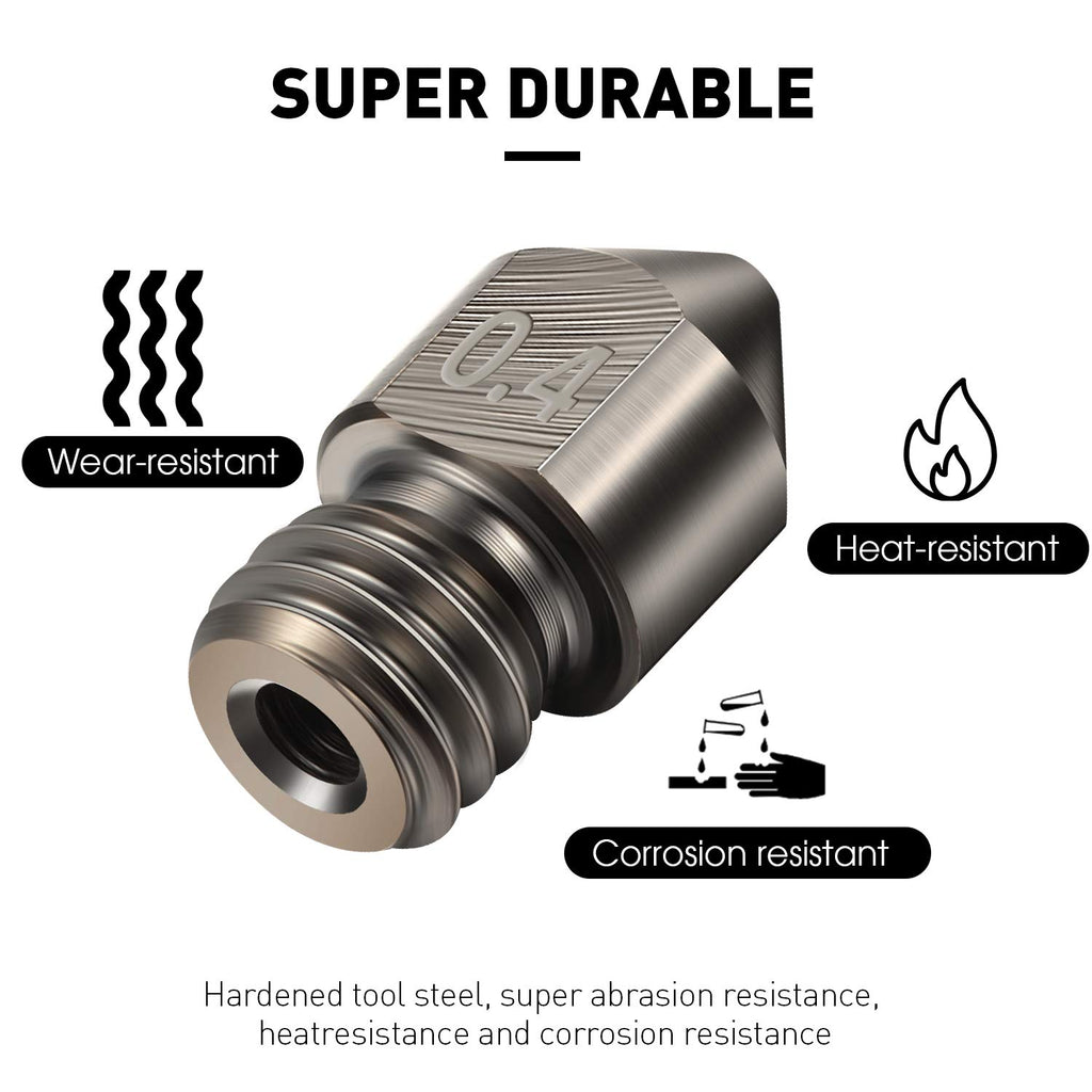 10 Pieces Hardened Steel Nozzle 0.4 Mm/ 1.75 mm 3D Printer Mk8 Nozzles High Temperature Wear Resistant Compatible