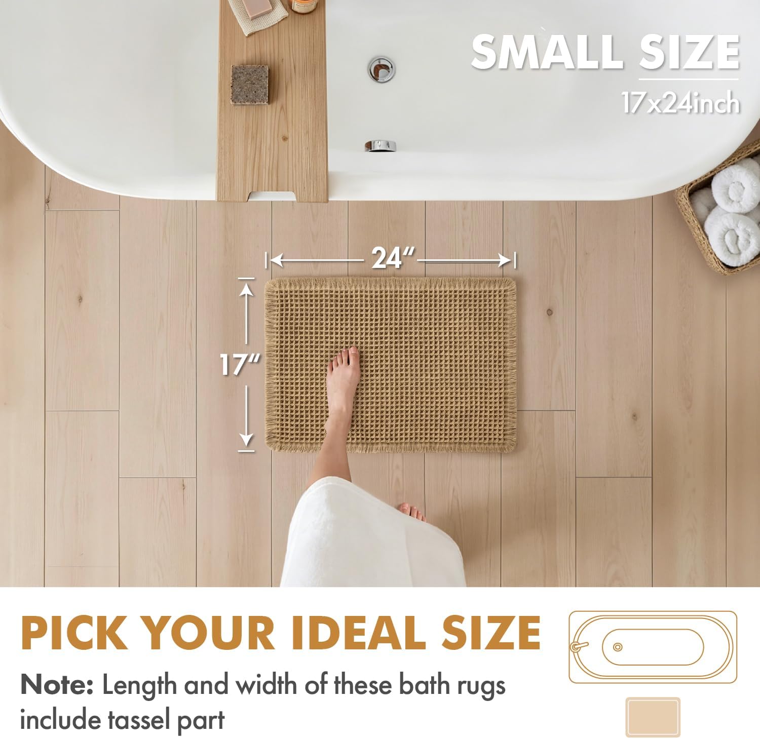 Set of 2 Waffle Bathroom Rugs Boho Bath Mat Brown 17x24 Inch | Non Slip, Super Absorbent, Washable, Ultra Soft