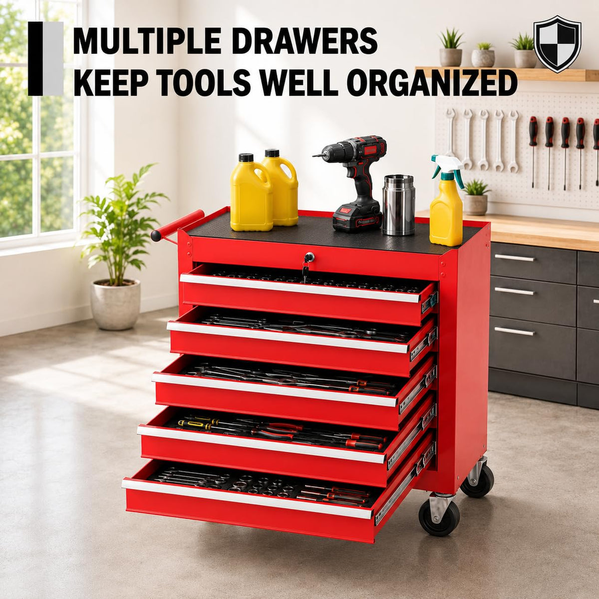 Rolling Tool Chest with Wheels, 5 Drawer Tool Storage Cabinet
