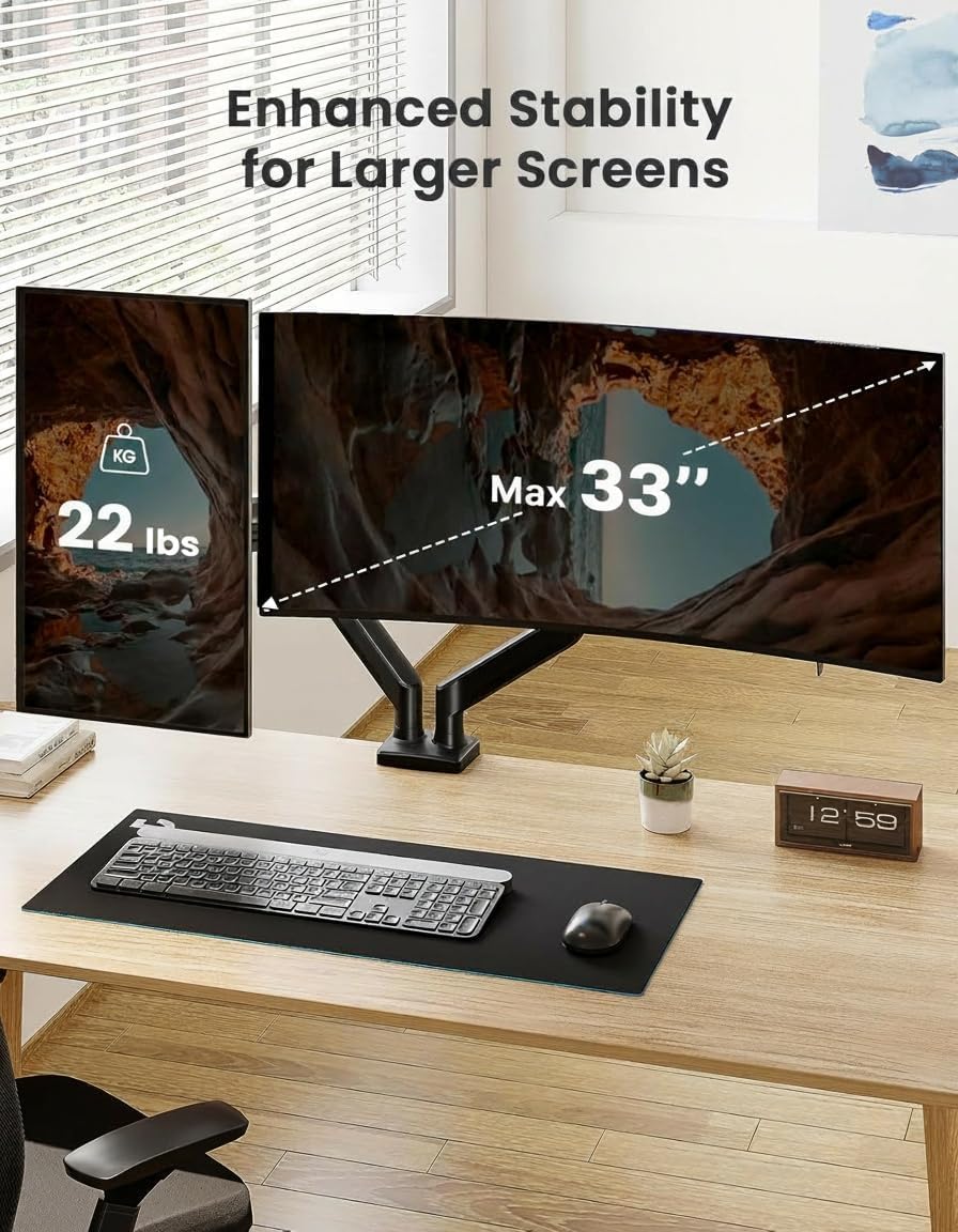Dual Monitor Stand up to 33 inches Screen, Load-Bearing Max 22 lbs Each Arm, Adjustable Dual Monitor Mount, Sturdy