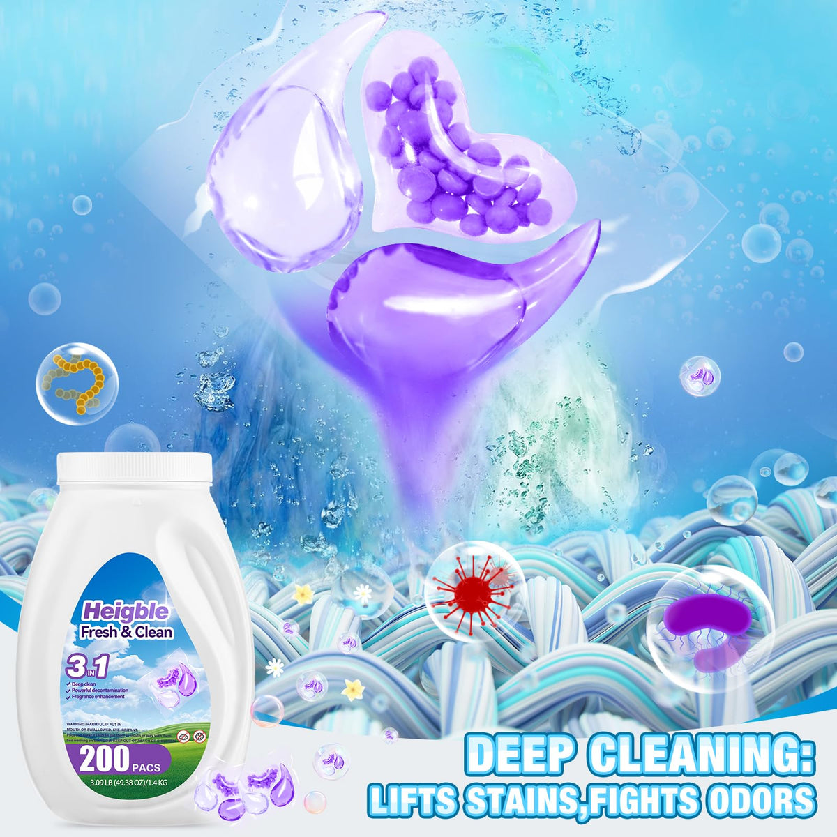 200 Count Laundry Detergent Pods Bulk 3 in 1 with Scent Boosters