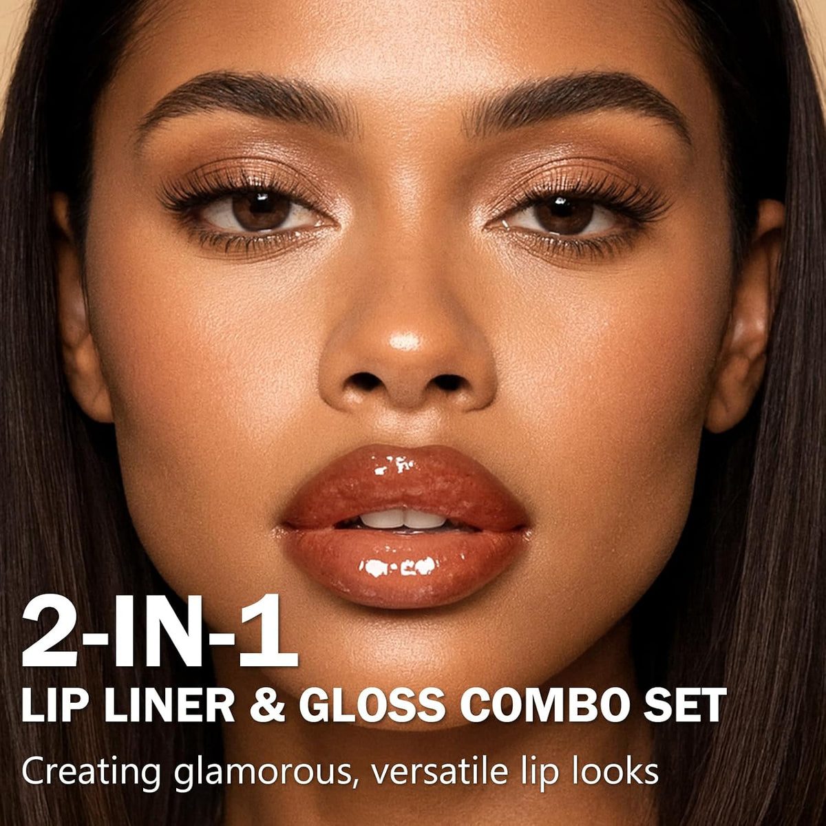 Lip Liner & Gloss Lipstick Combo - 2 in 1 Dual-Ended Lip Combo Set, Nude Brown Velvet Matte Lip Liner & Buildable