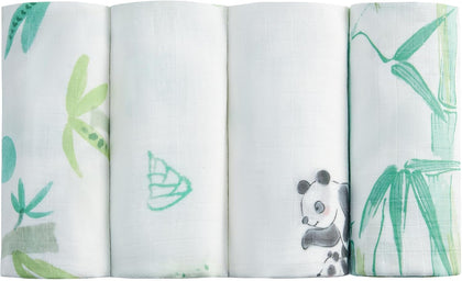 Bamboo Muslin Swaddle Blankets for Newborn, Large 47x47 Inches, 4-Pack, Soft Breathable Hypoallergenic Baby Receiving