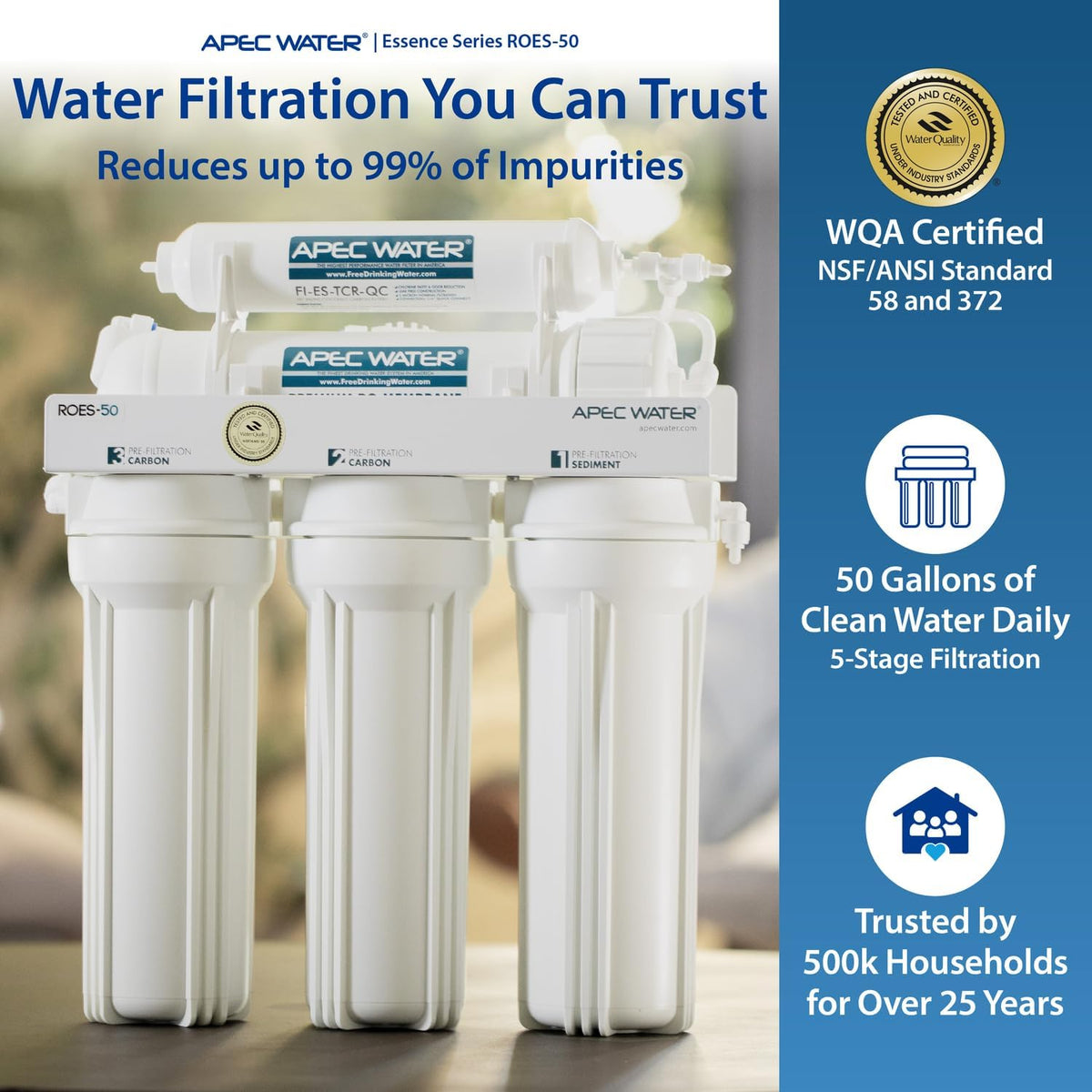 ROES-50, 5-Stage Under Sink Reverse Osmosis System, 50 GPD